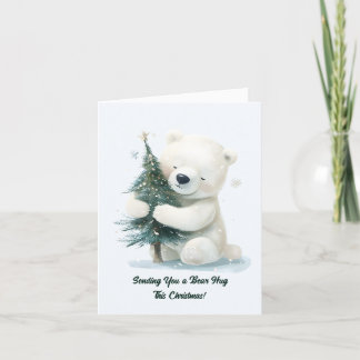 Adorable Polar Bear Hugging Christmas Tree, Cute Holiday Card
