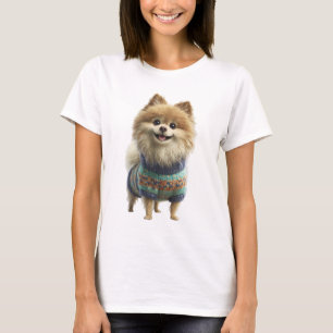 Adorable Pomeranian Dog in Colourful Knitted T-Shirt