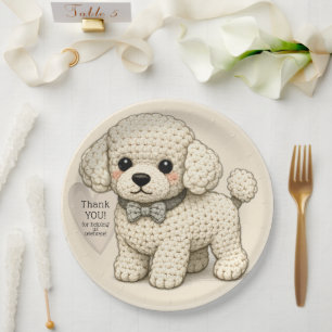 Adorable Poodle Puppy Party Knitted Illustration Paper Plate