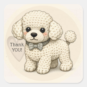 Adorable Poodle Puppy Party Knitted Illustration Square Sticker