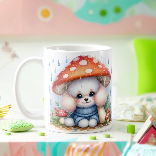 Adorable Poodle Puppy Under Mushroom Umbrella Coffee Mug (Creator Uploaded)