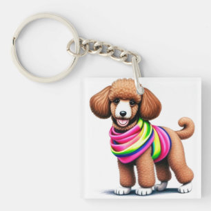 Adorable Poodle Wearing a Colourful Scarf Key Ring