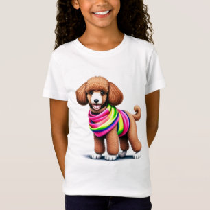 Adorable Poodle Wearing a Colourful Scarf T-Shirt