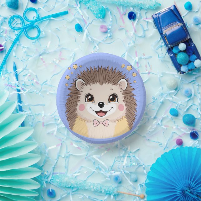 Adorable porcupine animal pet cartoon Birthday Paper Plate (Party)