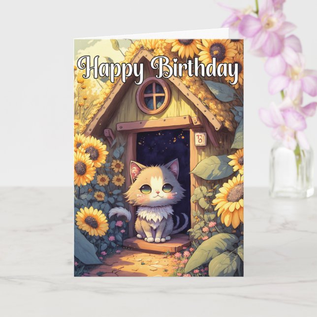 Adorable Posing Kitty Cat Illustration Card (Orchid)