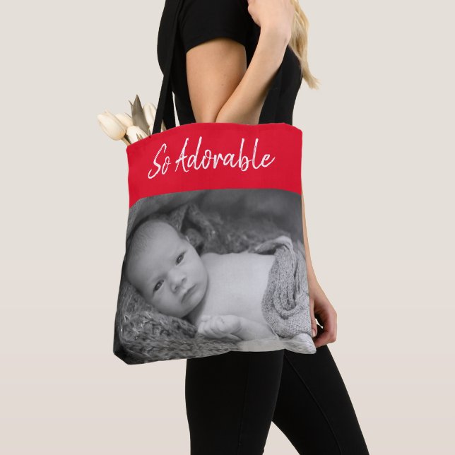 Adorable precious baby red and white photos tote bag (Close Up)
