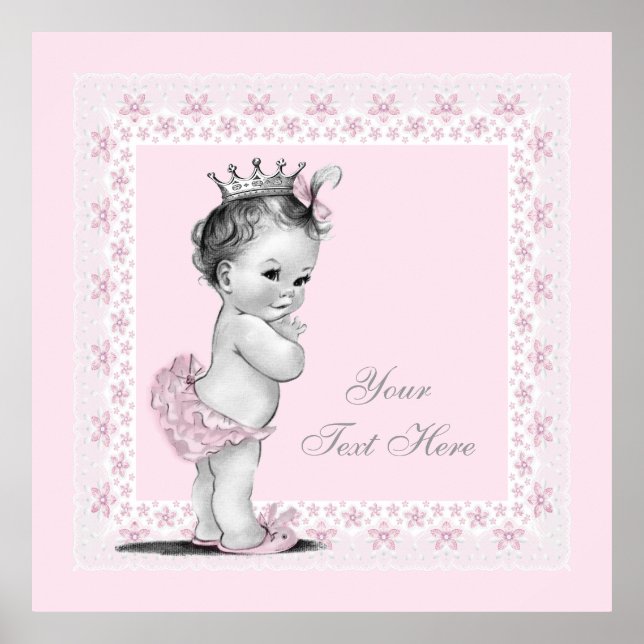 Adorable Princess Pink Vintage Baby Girl Poster (Front)