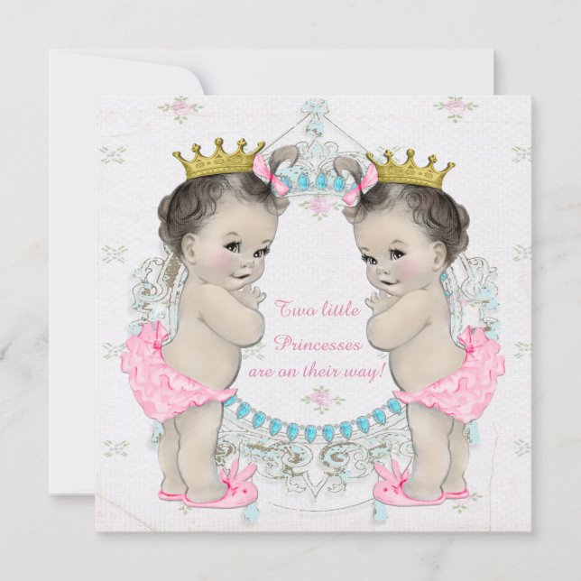 Adorable Princess Twin Baby Shower Invitation (Front)