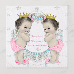 Adorable Princess Twin Baby Shower Invitation