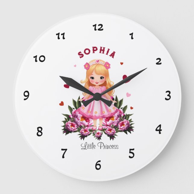 Adorable princess with flowers large clock (Front)