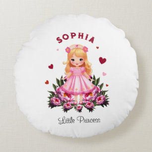 Adorable princess with flowers round cushion