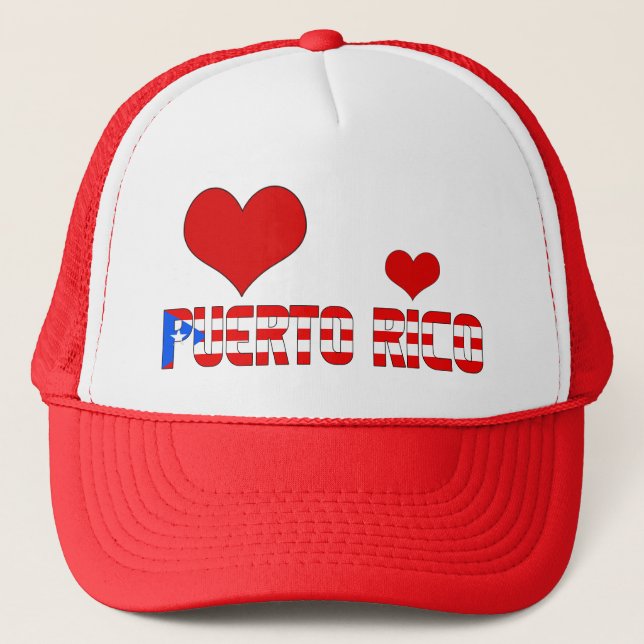 Adorable Puerto Rico Flag Hearts Patriotic Trucker Hat (Front)
