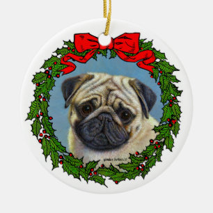 Adorable Pug Art by Glenda S. Harlan Ceramic Tree Decoration