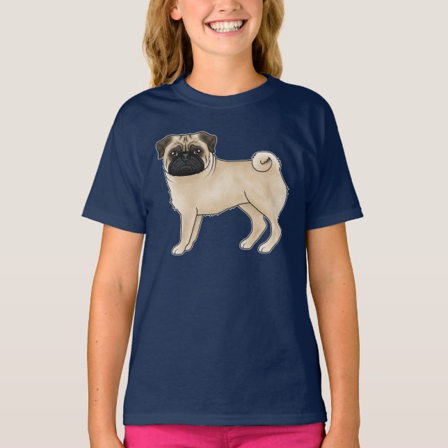 Adorable Pug Dog Breed Design Mops Illustration T-Shirt (Front)