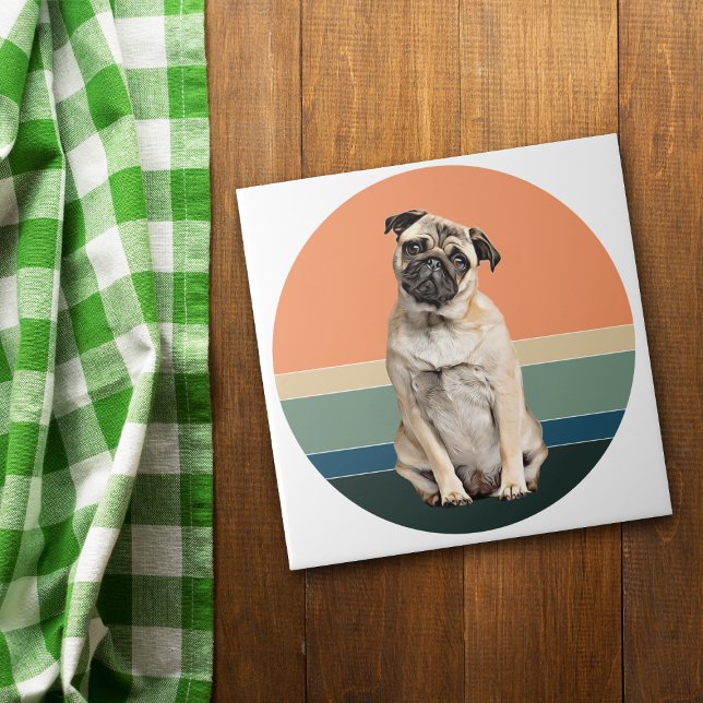 Adorable Pug Dog Retro Sunset Tile (Creator Uploaded)