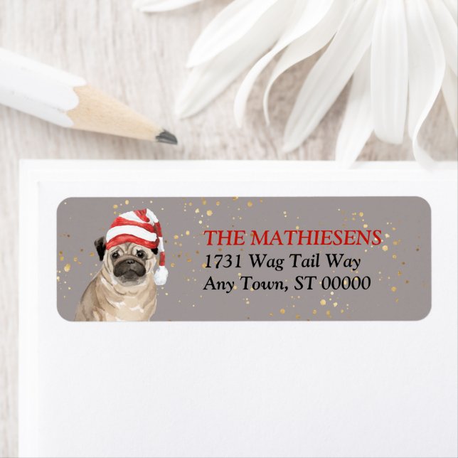 Adorable Pug Dog Santa Hat Address Label (Insitu)