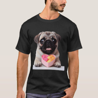 Adorable Pug Dog Valentine Treat Box Illustration T-Shirt