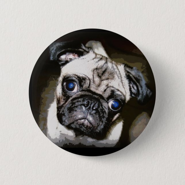 adorable pug face 6 cm round badge (Front)