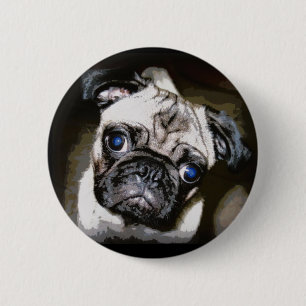 adorable pug face 6 cm round badge