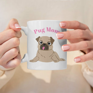 Adorable Pug Illustration Custom Photo "Pug Mom" Coffee Mug