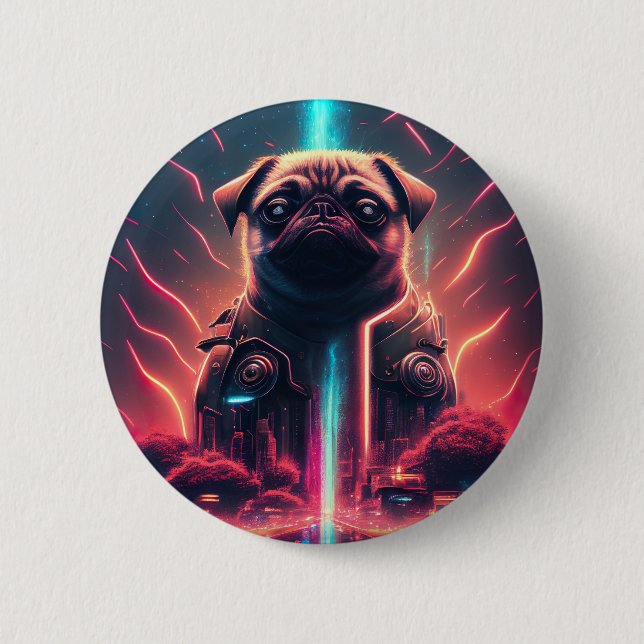 Adorable Pug in Futuristic Robot Costume 6 Cm Round Badge (Front)