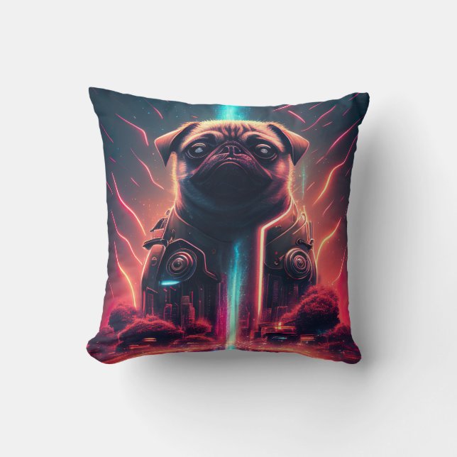 Adorable Pug in Futuristic Robot Costume Cushion (Front)