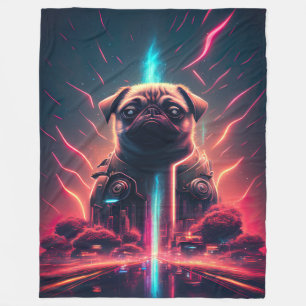 Adorable Pug in Futuristic Robot Costume Fleece Blanket