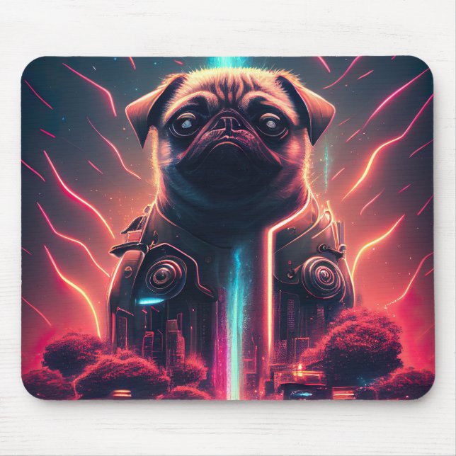 Adorable Pug in Futuristic Robot Costume Mouse Mat (Front)