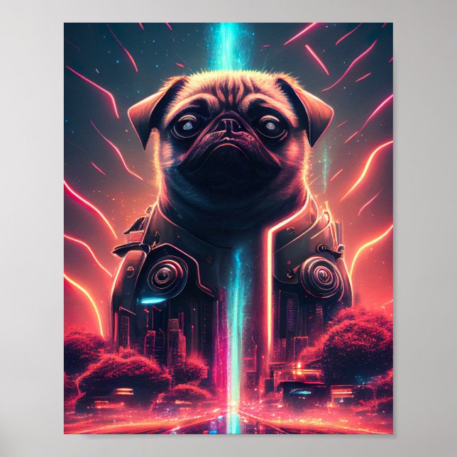 Adorable Pug in Futuristic Robot Costume Poster (Front)