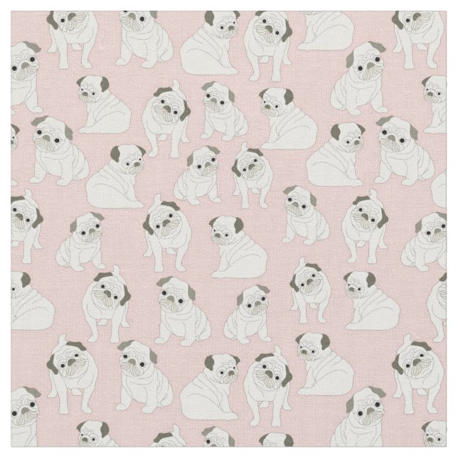 Adorable Pug on Pink Background Fabric (Close Up)