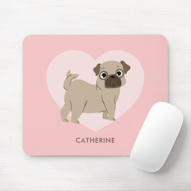 Adorable Pug Puppy Personalised Mouse Mat (With Mouse)