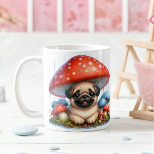Adorable Pug Puppy Under Mushroom Umbrella Coffee Mug