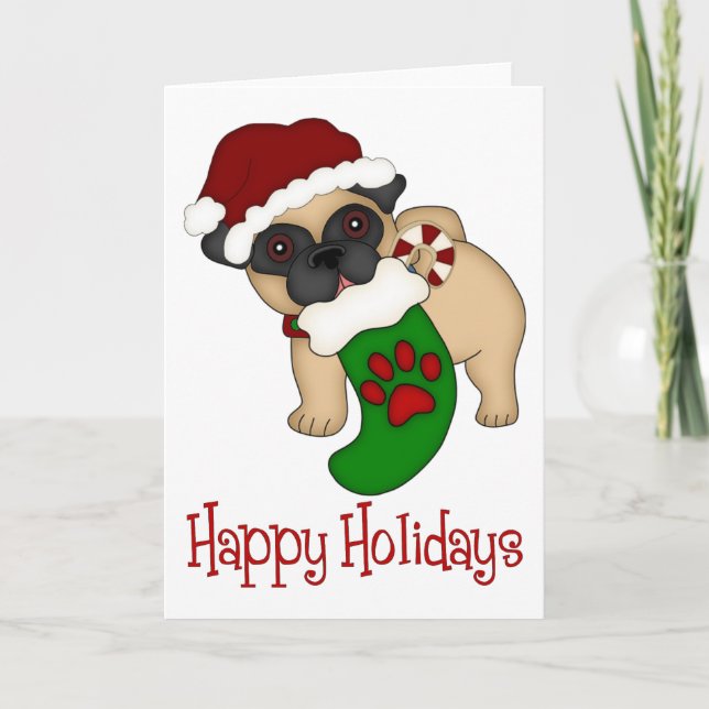 Adorable Pug Themed Holiday Christmas Tees, Gifts (Front)