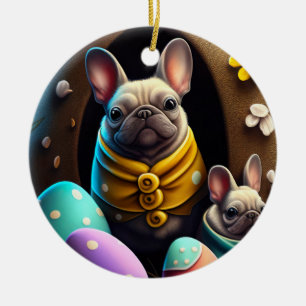 Adorable Pug with Easter Eggs A Festive and Cute Ceramic Tree Decoration