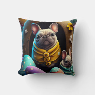 Adorable Pug with Easter Eggs A Festive and Cute Cushion