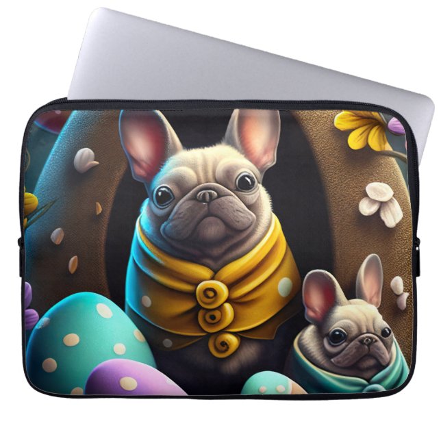 Adorable Pug with Easter Eggs A Festive and Cute Laptop Sleeve (Front)