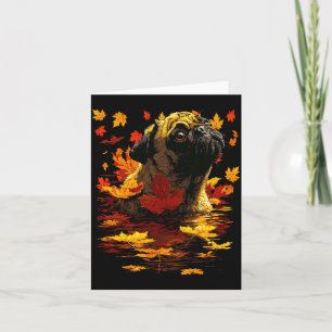 Adorable Pug With Forest Leaves Cozy Autumn Dog Fa Card
