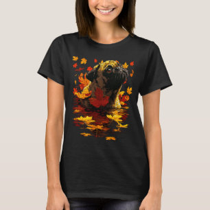 Adorable Pug With Forest Leaves Cozy Autumn Dog Fa T-Shirt