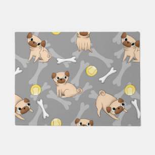 Adorable Pugs on Grey Background Doormat
