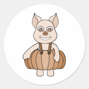 Adorable Pumpkin Pig Classic Round Sticker