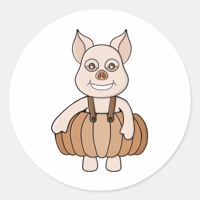 Adorable Pumpkin Pig Classic Round Sticker (Front)