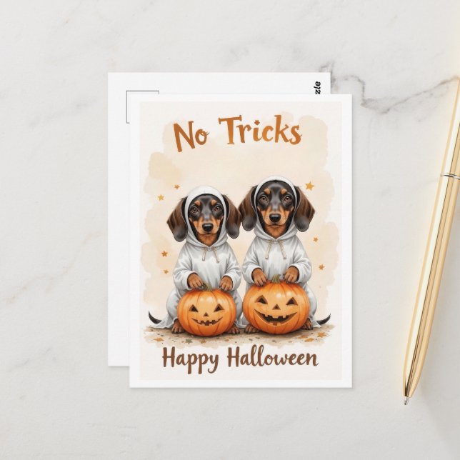 Adorable Pumpkin Pupppies Halloween Pet Lovers Postcard (Front/Back In Situ)
