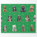 Adorable Puppies 4 Christmas Holiday on Green Wrapping Paper<br><div class="desc">Cute puppies on holiday wrapping paper will entertain and delight anyone you gift it to! Adorable, quality wrapping paper will be your favourite. Look for all our holiday puppy products in our Happy Holidays, Dog Breed Ornaments, and Holiday Wraps and Accessories Collections. Plus, any animal-themed products sold from the Paws...</div>