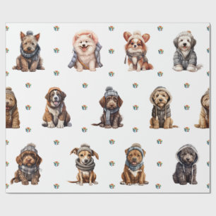 Adorable Puppies 6 Christmas Holiday on White Wrapping Paper