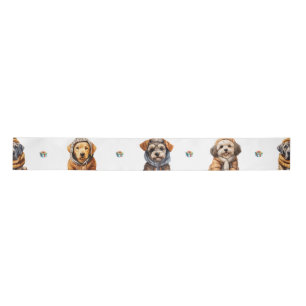 Adorable Puppies Christmas Holiday on White Satin Ribbon