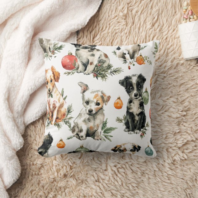 Adorable Puppies Christmas Throw Pillow Gift Idea (Blanket)