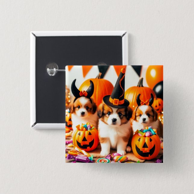 Adorable puppies halloween  15 cm square badge (Front & Back)