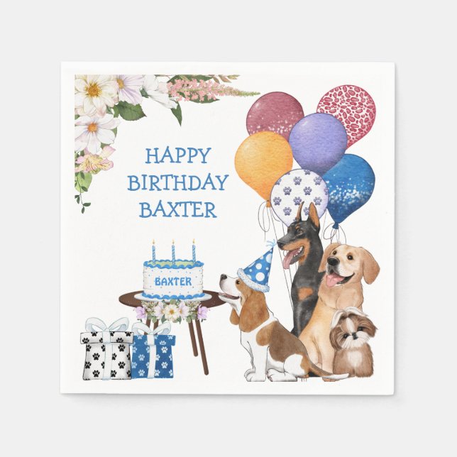 Adorable Puppies Having Birthday Party Napkin (Front)