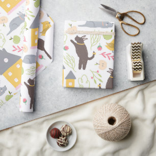 Adorable puppy and bird baby shower wrapping paper