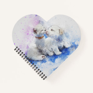 Adorable Puppy and Kitten Kiss Paint Splatter Notebook